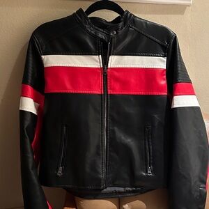 Black and Red Faux Leather Jacket